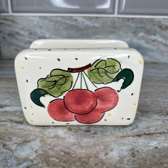 Young’s 1996 Hand-Painted Ceramic Napkin Holder With Grapes & Cherry Design - Picture 1 of 10